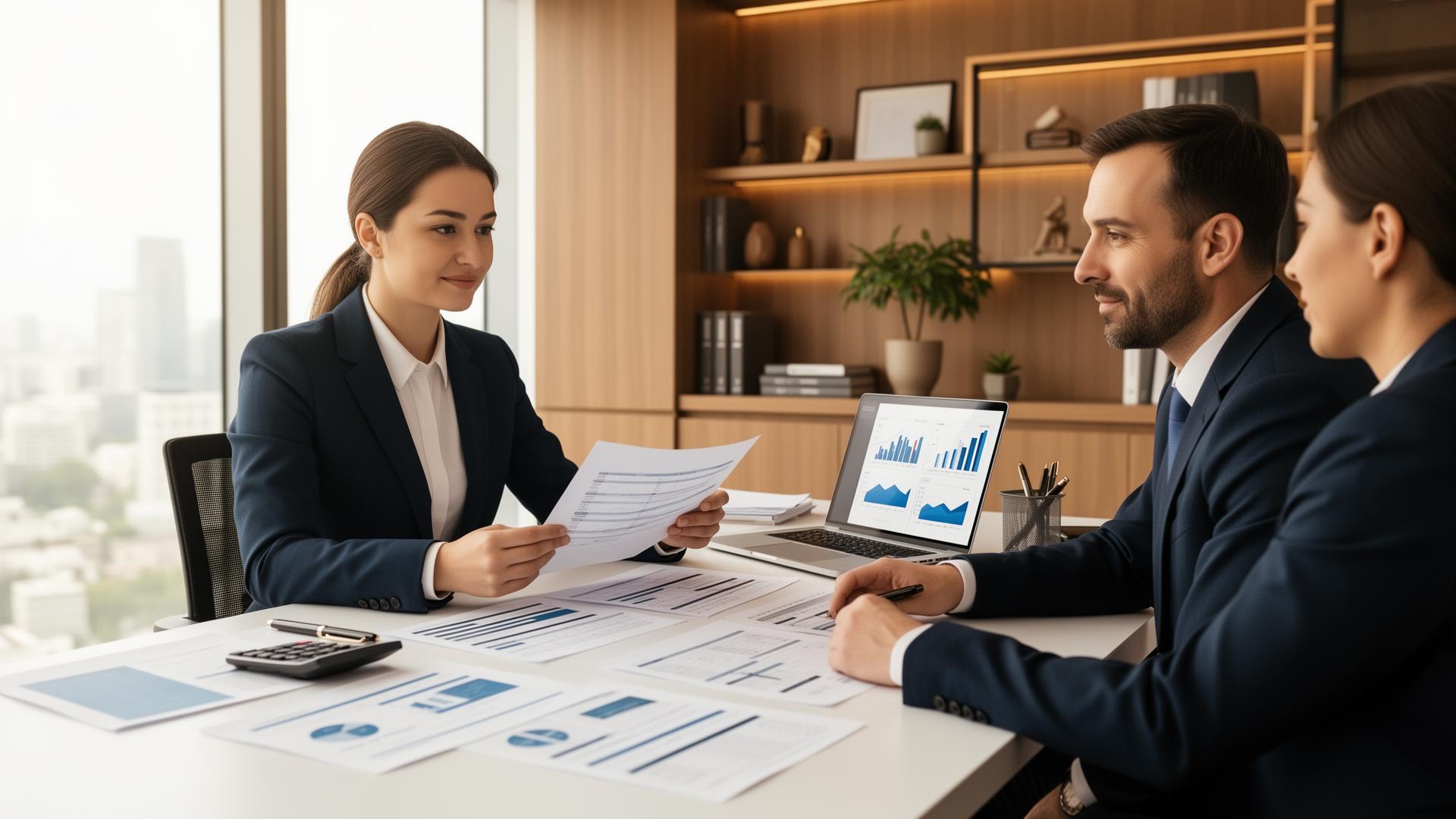 Mesa de trabalho com documentos e ambiente corporativo